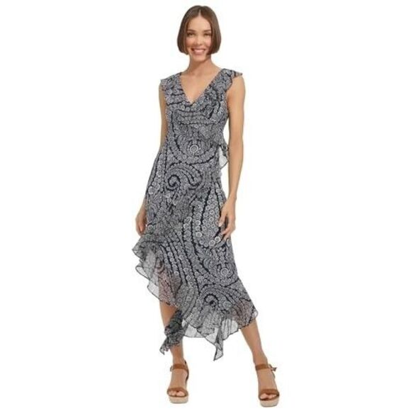 Tommy Hilfiger Women's Dress High-Low, Sky Captain/Ivory, 12 - Picture 1 of 4